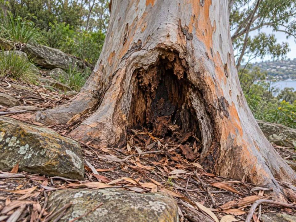 Representative image of a basal wound and decay at the base of a grey gum