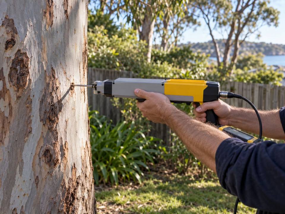Resistograph testing of internal wood condition on a tree trunk