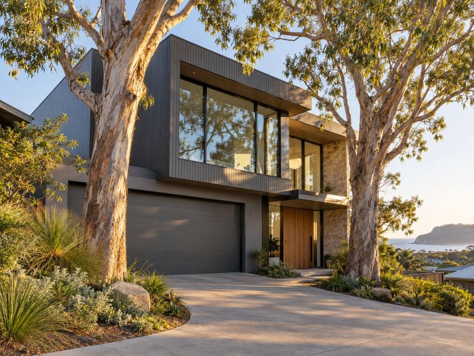 New coastal home with mature native trees retained beside it
